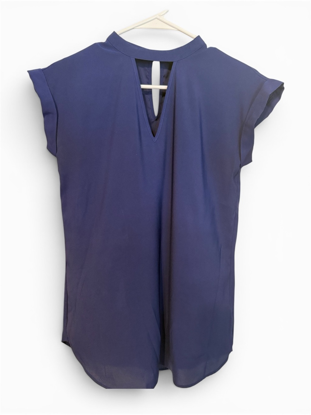 Express Navy Keyhole Cap-Sleeve Blouse